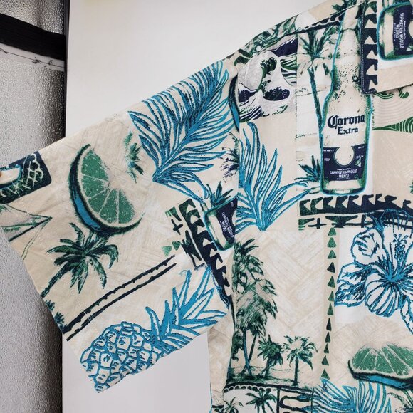 Newport Blue Corona Beer Hawaiian Tropical Short Sleeve Button Down Shirt Large - Picture 5 of 7